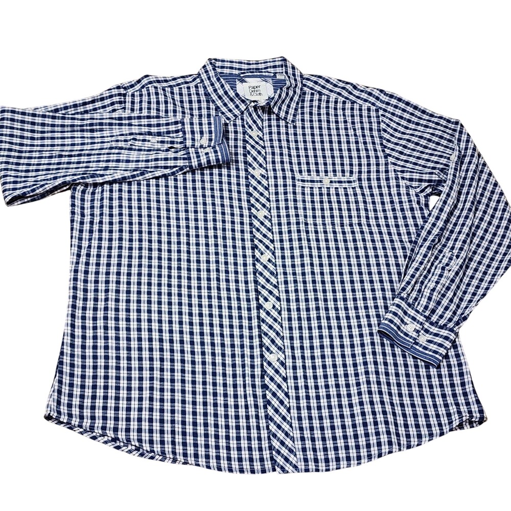 Paper Denim & Cloth Shirt Mens 2XL Blue Check Cotton Button Long Sleeve Casual
